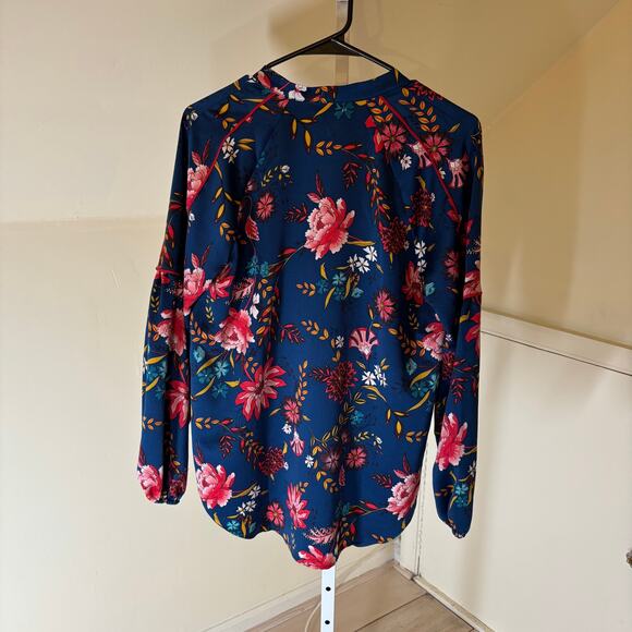 Loft EUC Women's Blue Floral Split Neck Bright Blouse Size S - Picture 5 of 6